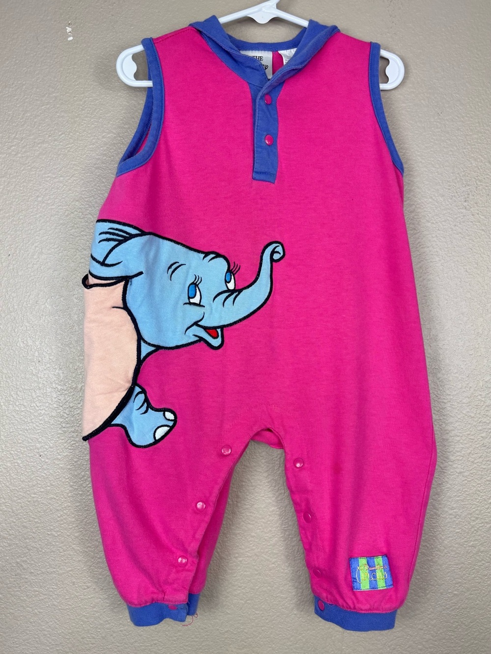 Vintage 90s Disney Store Dumbo pink One Piece Jumpsuit Romper 18 mos rare A